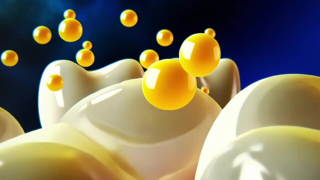Microscopic 3D rendering of food particles or fat globules causing 