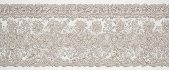 Intricate vintage lace trim; textured white background; classic ornate design ,  classic,  floral