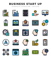 Vector icons set of Business Start Up. Lineal Color style Icons.