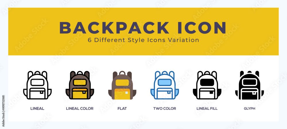 Poster backpack icons set. different style of icons simple vector illustration.