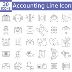  Accounting Line Icon Set. Money, Finance, Business, Budget, Calculation.