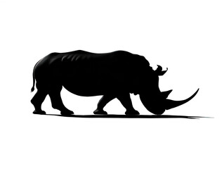 Rhino Charging Pose Silhouette on White Background Transparent Background