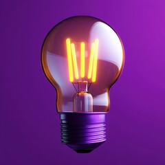 Glowing vintage-style light bulb with warm yellow filament on a vibrant purple background, emitting a cozy and innovative atmosphere