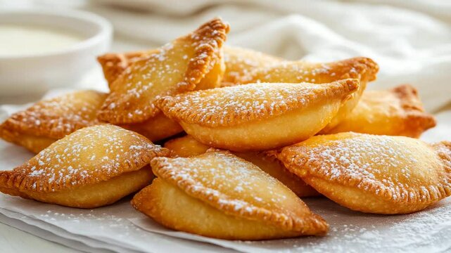 Freshly Baked Pastries with Powdered Sugar on White Plate