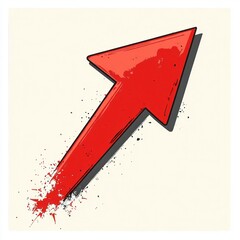 red arrow pointing diagonally upward with paint splatter effect on off-white background symbolizing growth and progress