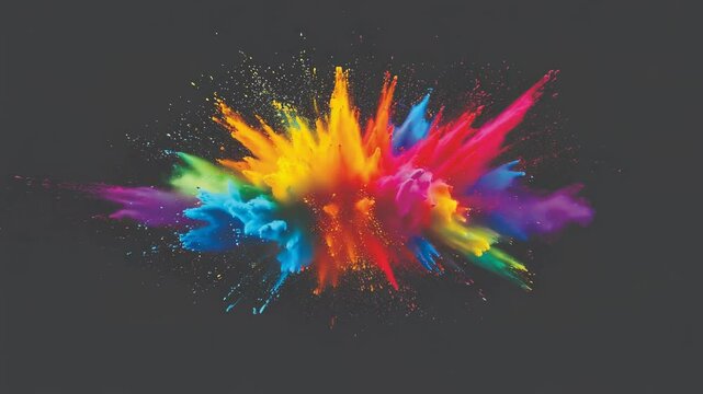 colorful pigment powder, explosion of colored powder exploding isolated on black background