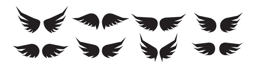 Collection of Black Stylized Wing Designs, Abstract Bird Wings