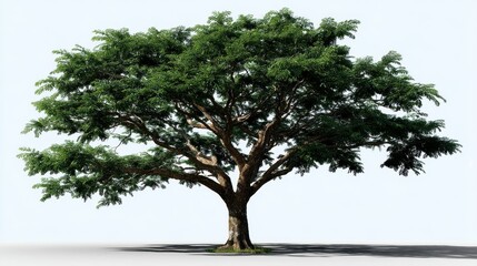 Lush Green Tree with Spreading Branches and Thick Trunk Against a Clean Background for Nature and Environmental Themes