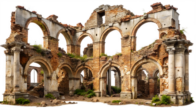 Ancient ruins architectural fragment isolated on a white background png ai generated