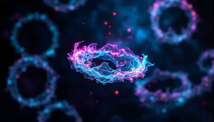 Teal And Violet Plasma Rings Swirling In A Dark Void, Cosmic Dance, Serene Glow