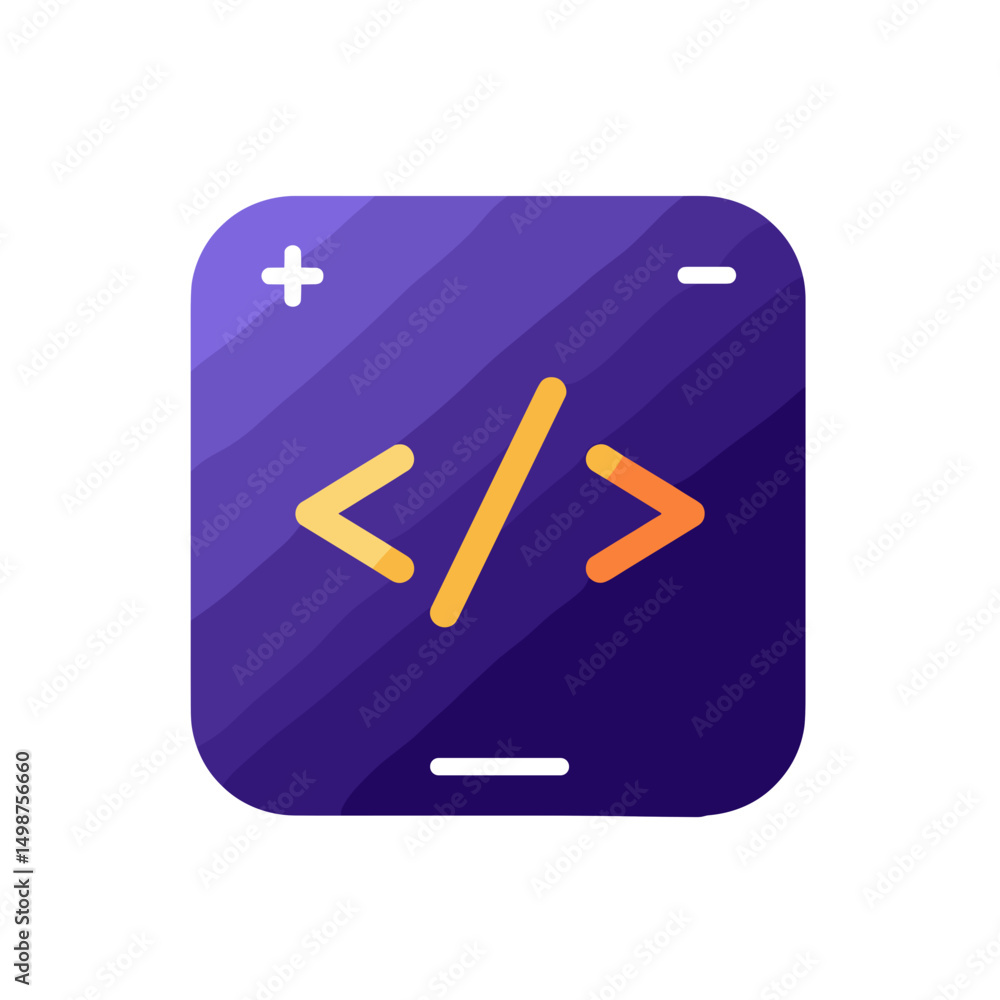Poster code icon in flat design with purple background and vibrant colors