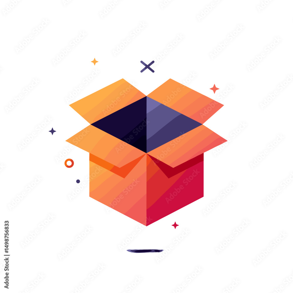 Poster open box with colorful design and geometric shapes for travel concept