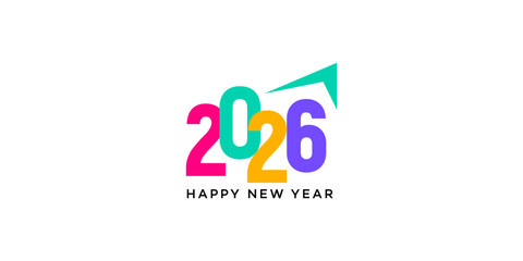 2026 Happy New Year Colorful Design, Modern, Upward Arrow