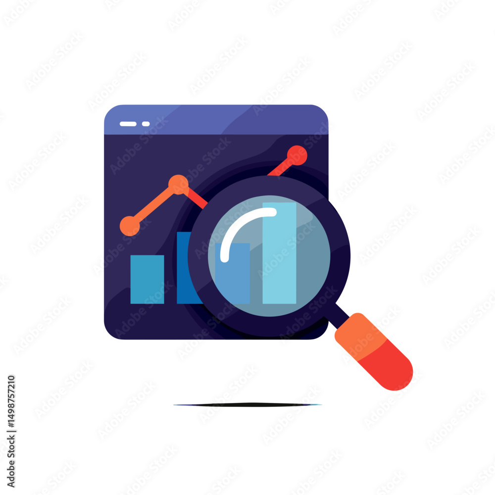 Poster digital analytics graph under magnifying glass in modern style