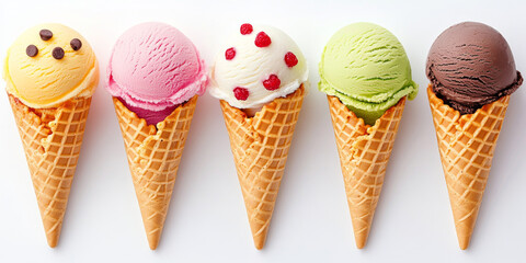 Set of Ice Cream Cones Isolated on white Background