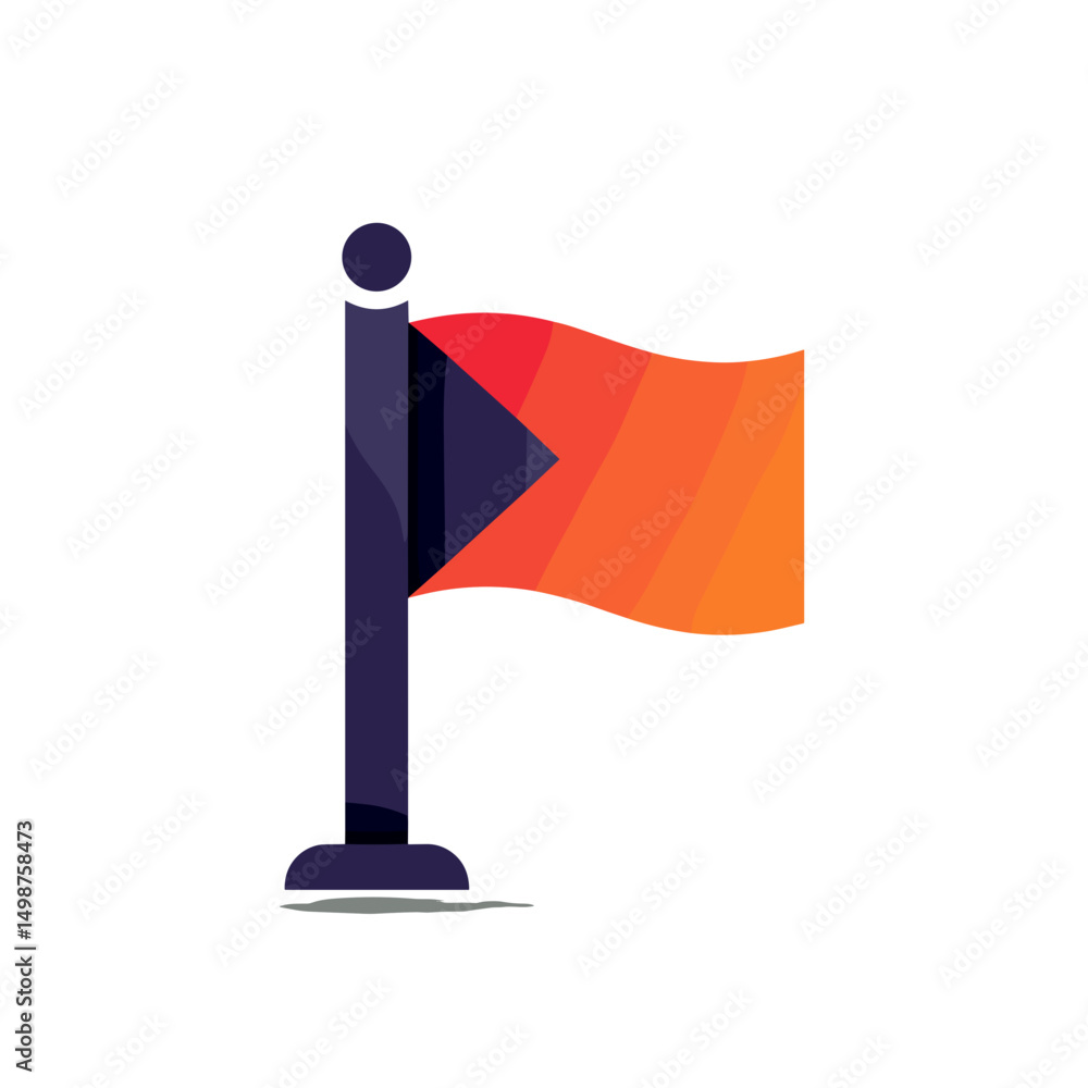 Poster stylized flag with a gradient design on a flagpole in minimal style