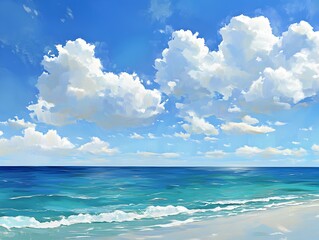 Tranquil ocean horizon and brilliant sunlight reflection, azure blue waters