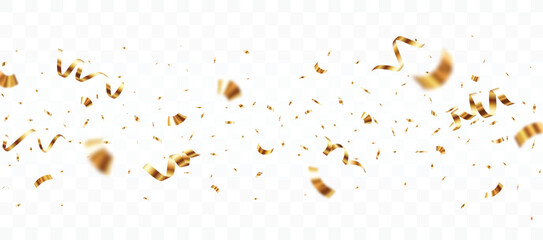 Flying Gold confetti and ribbon banner, isolated on transparent backgrounds