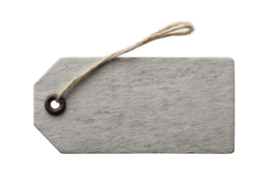Blank rectangular cardboard tag with string on black background, cut out