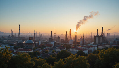 Industrial Power Plant At Sunset	
