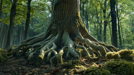 A tree with roots that resemble human hands reaching up in desperation, symbolizing how deeply intertwined human survival is with nature&acirc;&euro;&trade;s well-being 