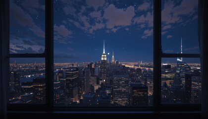 Night City View From Window Silhouette	
