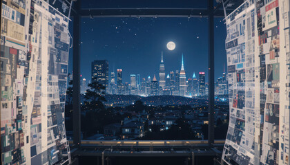 Night City View From Window Silhouette	
