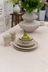 Porcelain tableware with green pear