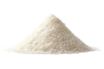 Heap of shredded coconut isolated on white background, cut out