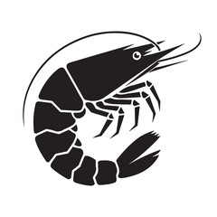 Black and white vector cartoon fish, shrimp illustration, ideal for a tribal tattoo or seafood logo design