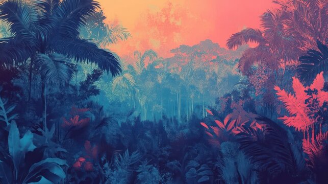 Enchanted Twilight: A Dreamlike Tropical Forest Scene