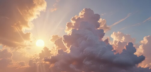 Yellow sunbeam melts into pastel clouds, magical scene, clouds, design, sky
