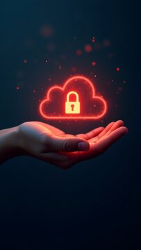 Hand holding a glowing cloud symbol representing secure cloud computing and data protection