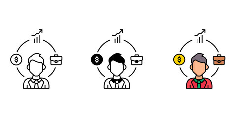 Stock Market Advisor  Icon Set – Line, Glyph, and Fill Style 