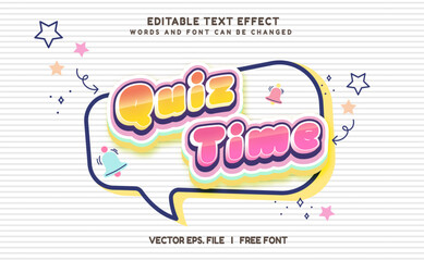Editable text effect - Quiz Time and Quiz Tips 3d cartoon template style premium vector. Trendy color background	