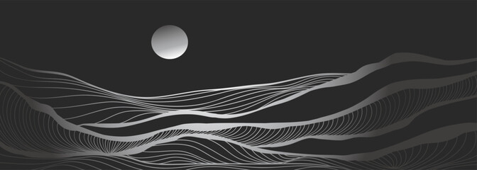 Ocean wave illustration. Creative minimalist modern line art pattern. Abstract  contemporary aesthetic backgrounds landscapes. with Ocean wave, skyline and sea