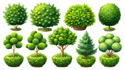 Lush green trees and shrubs isolated on a white background png