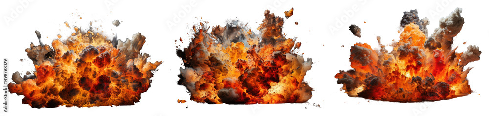 Poster png fiery explosive dynamic visuals, element set on transparent background