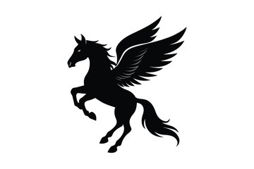 Flying winged horse silhouette on white background