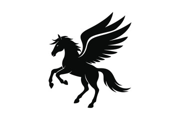 Flying winged horse silhouette on white background