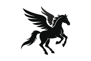 Flying winged horse silhouette on white background