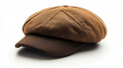 brown newsboy cap with a soft fabric crown and solid dark brown curved brim on white background