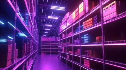 Futuristic warehouse interior