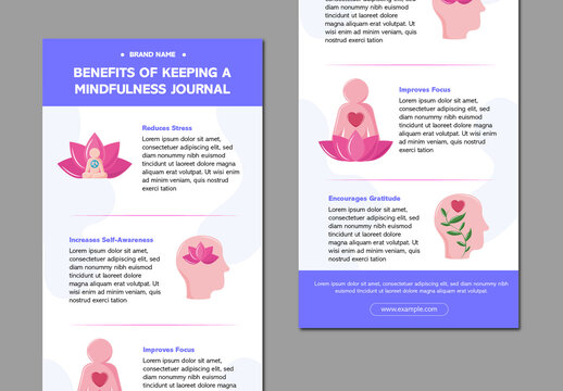 Purple and White Mindfulness Journal Awareness Focus Gratitude Infographic
