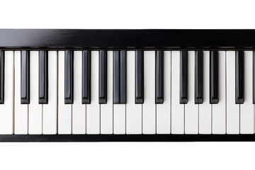 Fototapeta premium Close-up of black and white piano keyboard keys on black background, cut out