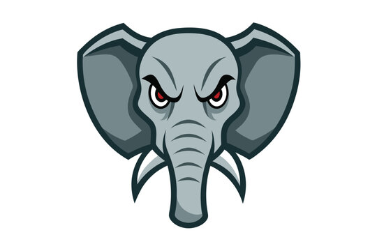 angry elephant head on white background