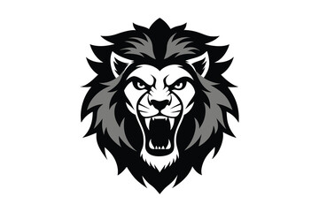 angry lion head silhouette on white background