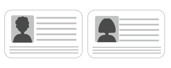 Id card identification badge simple icon. Driver license, verify document. Biometric membership passport. Flat card with information.