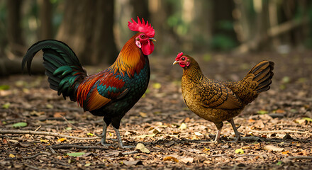 a pair of wild partridges in a cool tropical forest