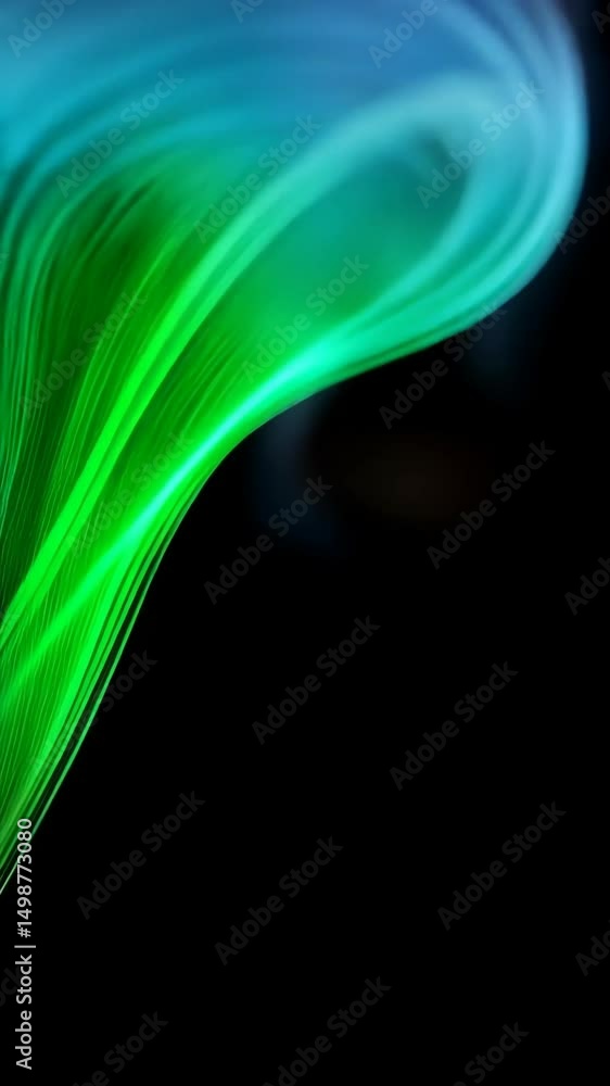 Poster abstract colorful smoke flowing on black background, elegant curved lines creating dynamic patterns,